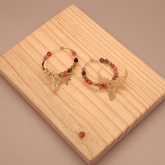 Gold Filigree Longhorn Bull with Flower Detail – Boho Western-Inspired Earrings - Picture 2 of 4